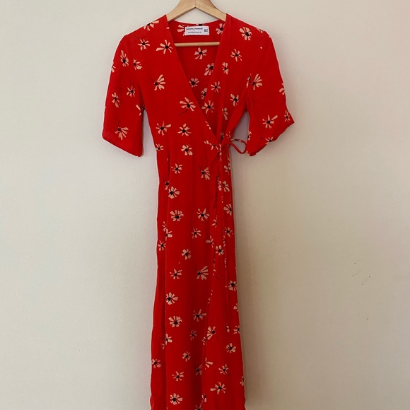 Faithfull the Brand x Anthropologie Riviera Bright Red Floral Wrap Dress - Picture 1 of 6